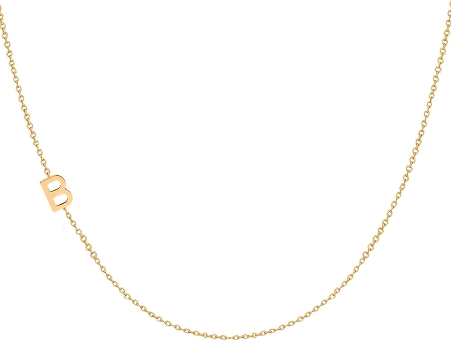 JEWEE DIAMOND Personalized Sideways Initial Necklace in Sterling Silver, Custom 1–5 Letter Name Necklace, Dainty Monogram Pendant, Bridesmaid Gift, Christmas Gift for Women