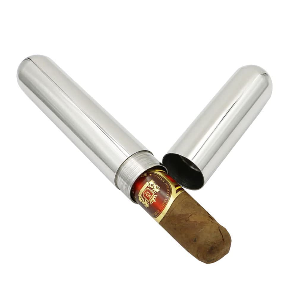 CONGGUAN Stainless Steel Single Cigar Case Portable Cigar Tube for 2cm or Smaller Cigars, Compact Travel Holder for Business Trips and Storage (17.5cm x 2cm)