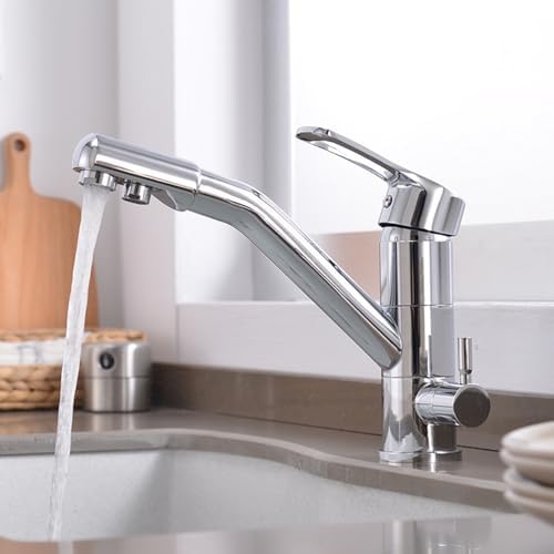 3 Way Kitchen Mixer Tap - 360° Rotation Chrome Plated Faucet for Filtered Drinking Water, Single Hole Design for Modern Kitchens