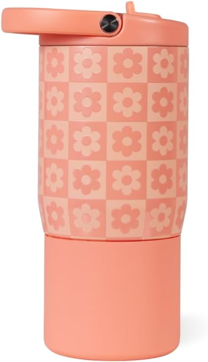 HydroJug Kids 14 oz Sport Water Bottle – Stainless Steel, Insulated, 100% Leakproof, With Carry Handle, BPA-Free – Kid-Friendly Design – Durable & Dishwasher Safe, Daisy Checkers