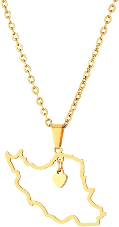 Iran Map Pendant Necklace for Men Women Stainless Steel Gold Silver Choker Iran Outline Heart Jewelry