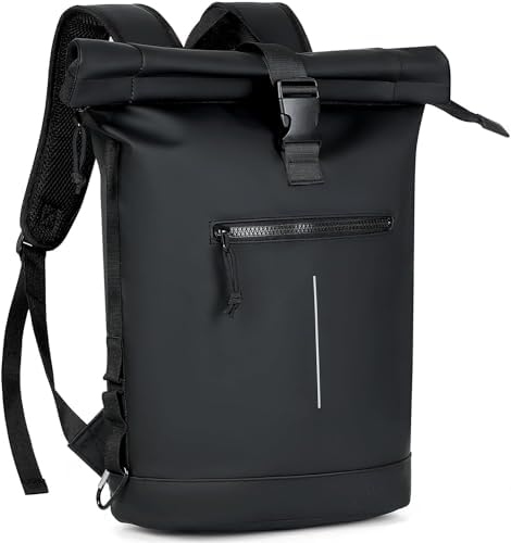 Lekeinchi 17-Inch Waterproof Laptop Backpack for Men and Women - Roll Top Design for School, Travel, Business, Work, and Camping(Black)