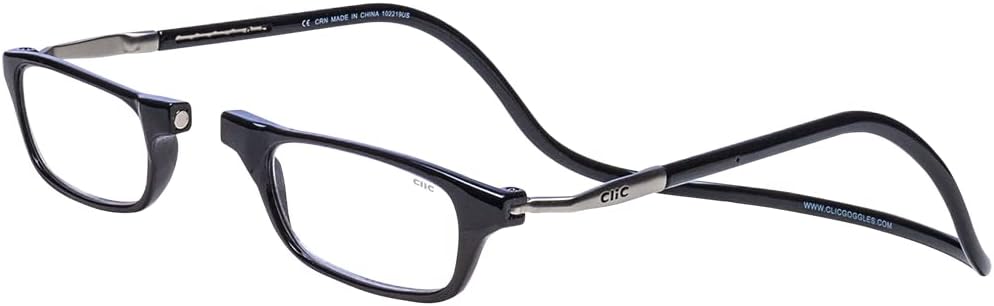 Clic Magnetic Reading Glasses for Men or Women, Computer Readers, Original Long (M-L, Black, 2.50 Magnification)