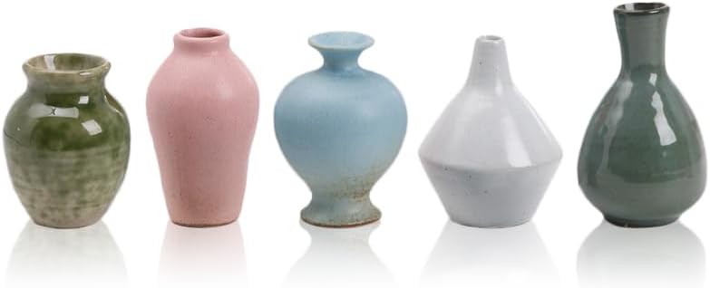 Set of 5 Ceramic Vases - Home Decor Dried Flower Arrangement Small Vase, Gradient Glaze Design, Home, Living Room, Dining Table, Farmhouse, Office Decor, Bedroom, Dining Table, Kitchen Shelf