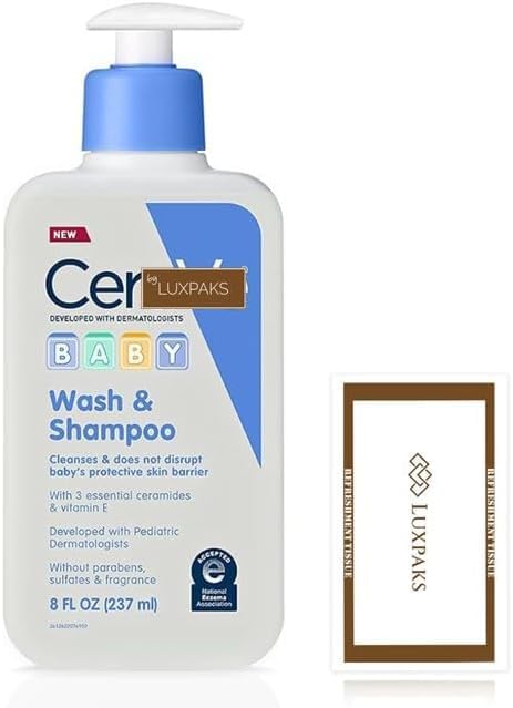 Luxpaks Wipe Compatible with CeraVe Baby Wash and Shampoo (8 oz) - For Tear-Free Baby Bath Time