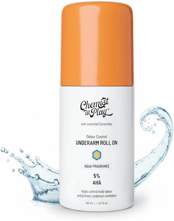 Chemist at Play UnderArm Roll-On with 5% AHA| Lactic & Mandelic Acid|Prevents Odour, Brightens Skin & Exfoliates Underarm | For Sensitive Skin | Aqua Fragrance | Alcohol & Aluminium Free | 40 ml