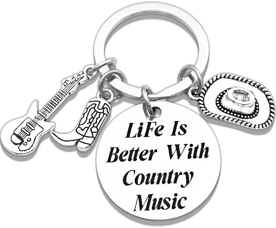 Country Music Lover Gifts Western Country Music Lover Keychain Gifts Life Is Better With Country Music Keychain Cowboy Hat Key Ring Accessories Boot