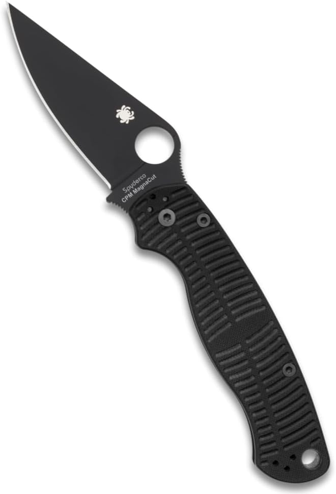 Spyderco Para Military 2 Salt Folding Pocket Knife with 3.4" CPM MagnaCut Steel Blade and G-10 Handle - EDC Knife for Men and Women, Perfect for Hunting, Tactical, Camping - PlainEdge - C81GMCBKP2 | Cpm Magnacut Blade with Dlc Black Coating, Peel-Ply Textured Black G-10 with Caribbean Bi-Directional Texture, Sku C81gmcbkp2
