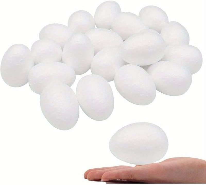 White Solid Polystyrene Foam Eggs Styrofoam, 50mm (5cm) - Pack of 10 - Suitable For School DIY Craft Projects, Art, Crafts, Home, School Projects, Party Decorations, Painting DIY, Christmas, Halloween