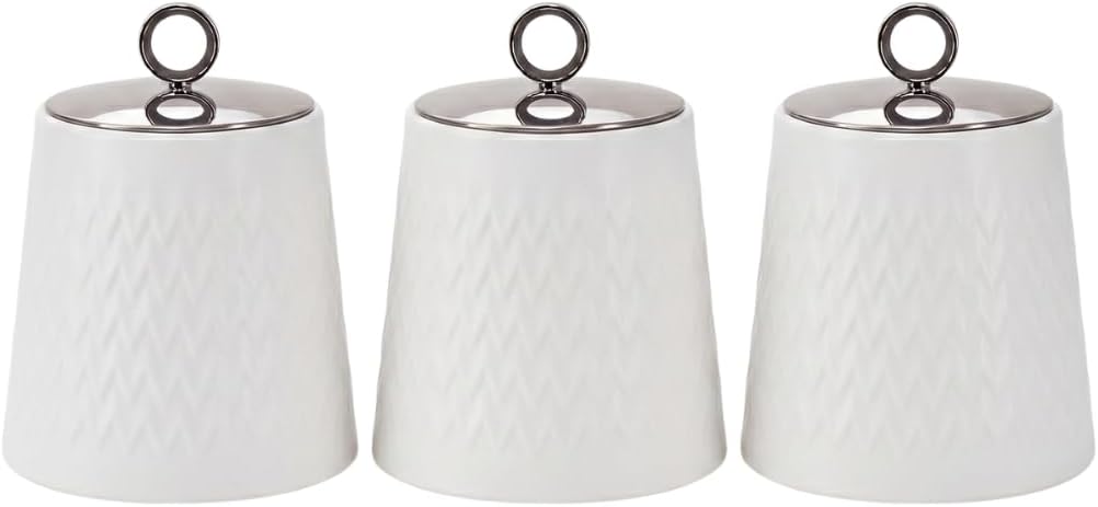 EHC Tea Sugar Coffee Canisters Set, Storage Jars with Easy Open and close Lids Airtight, Containers Canisters Jars Set of 3, White