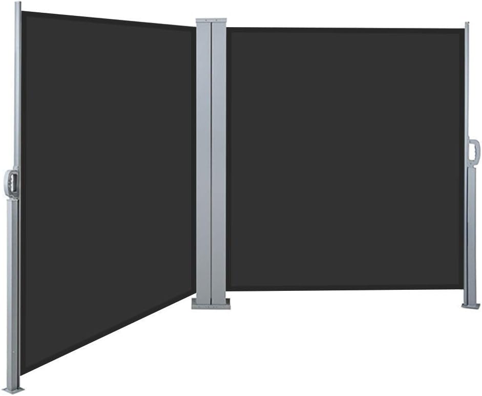 The Fellie Retractable Side Awning 600x180cm (LxH) Double Canopy Privacy Protection Sun Shade Weatherproof PU Coating, Wind & UV Protection Garden Bilateral Awning, Smoky Grey