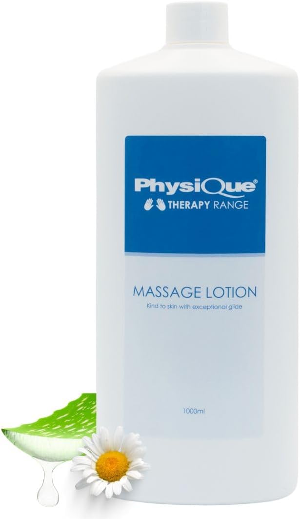 Physique Massage Lotion 1000ml - Lightly Oiled Non-Greasy, Enriched with Aloe Vera, Camomile & Vitamin E for Sports, Spa, Physiotherapy and Deep Tissue Massage - Dermatologically Tested