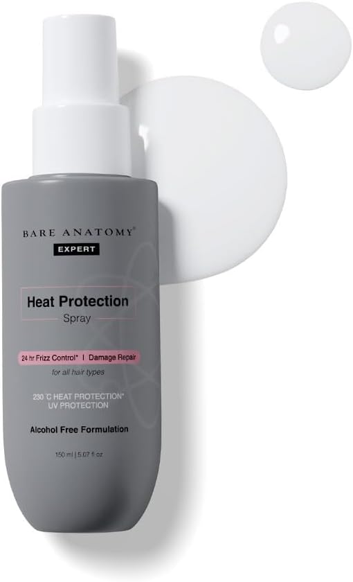 Bare Anatomy Heat Protection Spray Serum| Controls Frizz for up to 24 Hrs | Vitamin E, Pea Protein & Veg Keratin Enriched |230 °C Heat Protection 150 ml