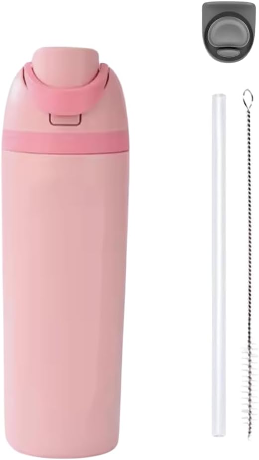 Insulated Stainless Steel Water Bottle with Straw, 24 oz, Reusable Sports and Travel Bottle for School, Kids, and Outdoors - Leakproof and BPA-Free (PINK)