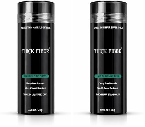 THICK FIBER Hair Fibers for Women & Men with Thinning Hair, (Black), 28g, Hair Loss Concealer, Covers Bald Spots, Hairline & Sparse Areas, Natural Fuller Looking Hair (Pack of 2)