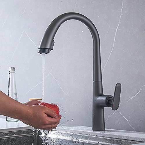 WQPMNYG Kitchen Sink Tap for Bar Farmhouse Commercial, Silver Single Handle Kitchen Faucets, Pull Out Kitchen Tap, Single Hole Swivel 360 Degree Water Mixer Tap (Color : Black)