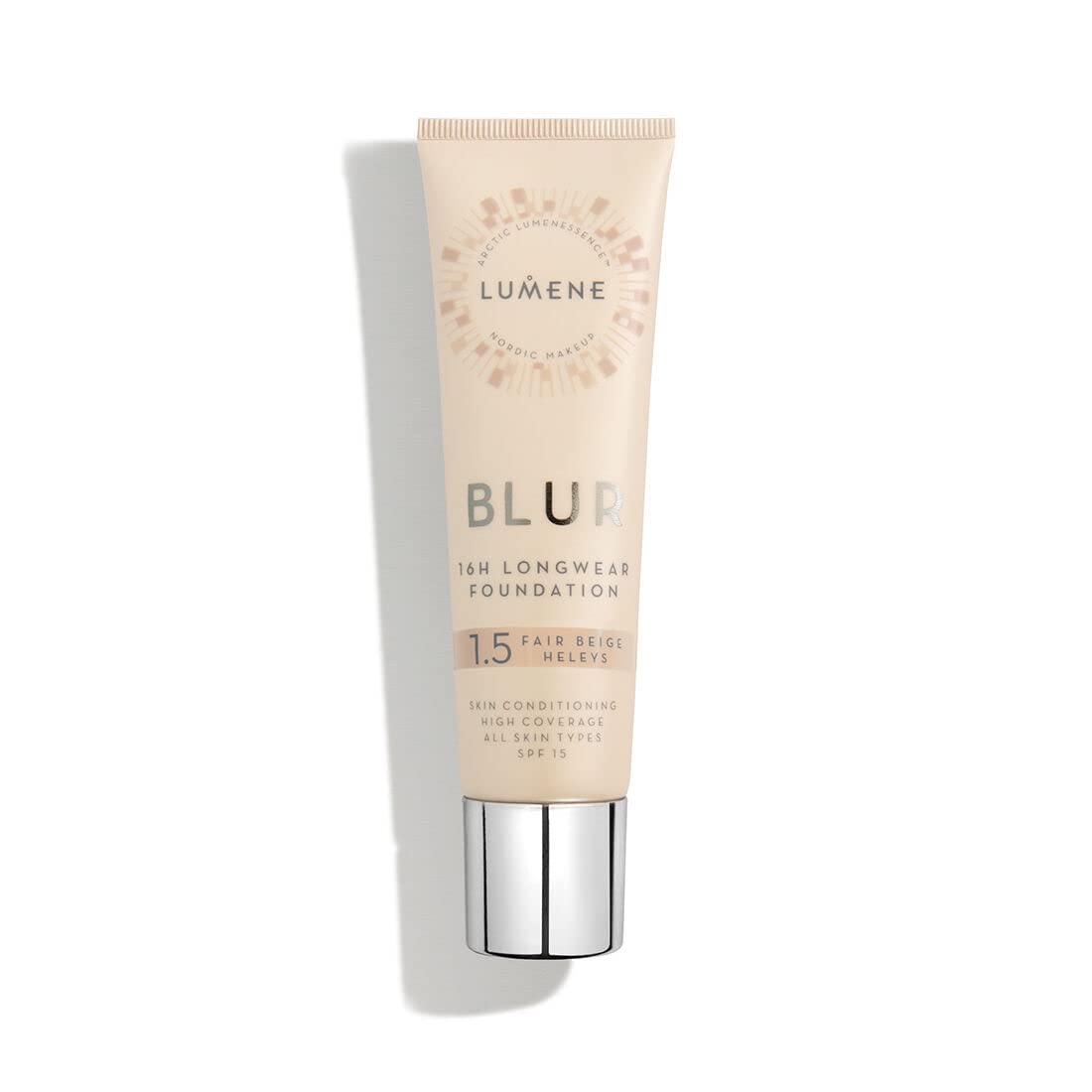 Lumene Longwear Blur Foundation SPF 15 for All Skin Types Medium Coverage with Arctic Cloudberry 30 ml / 1.0 Fl.Oz. (1.5 Fair Beige)