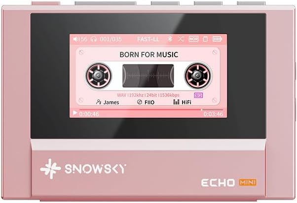 SnowSky/FiiO Echo MINI HiFi Bluetooth MP3 Player, 15Hours Playback, Independent Volume Control with 3.5mm/4.4mm Headphones Outputs (Pink 512M)