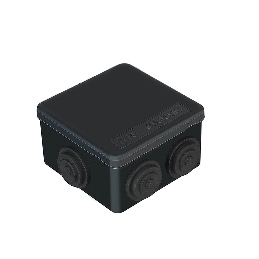 IP55 Waterproof Junction Box, ABS Plastic Outdoor Electrical Project Box Enclosure, Universal Weatherproof Surface Mounted External CCTV Junction Box (85x85x50mm) – AVARTEK (Black)