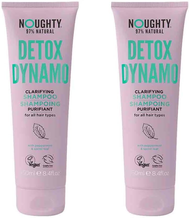 Noughty 97% Natural Detox Dynamo Clarifying Shampoo Duo to Refresh Hair and Remove Residue, with Peppermint and Sorrel Leaf, Sulphate Free Vegan Hair Care Set, Multi-Pack 2 x 250ml