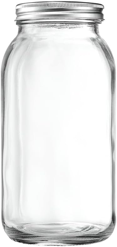 GLING [1 Count 64 oz. Wide-Mouth Glass Mason Jars with Metal Airtight Lids and Bands 2 Quart Large For Preserving, & Meal Prep