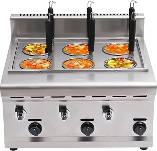 Noodle Machine, Table Top Pasta Cooker with 6 Holes, LP Gas Commercial Cooking Equipment, Stainless Steel for Restaurants and Hotels