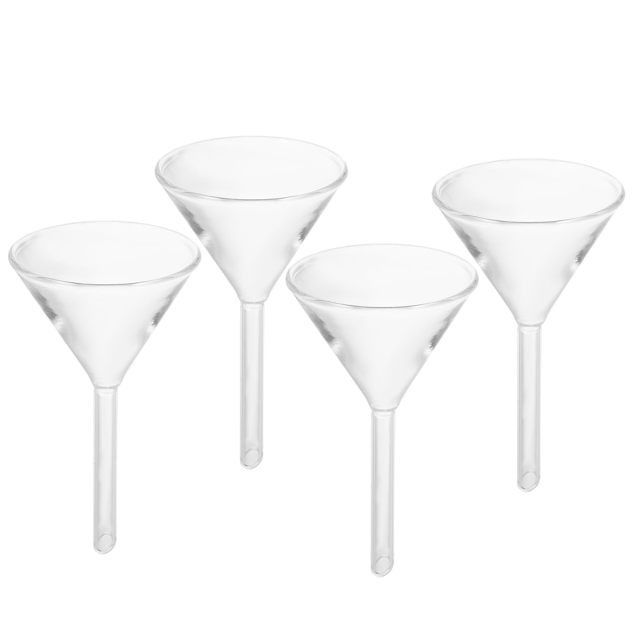 4 Pcs Mini Glass Funnels for Filling Small Bottles Short Stem Clear Liquid Transfer Funnel Wide Mouth Labware for Oil Lamp Perfume Essential Oils