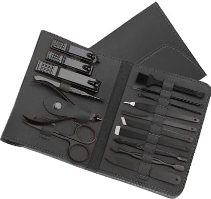 16 Piece Grooming Kit - Surgical Grade Steel Kit, Manicure, Pedicure, Facial, Hand, Foot, Nail, Intimate, Personal Care & Style, Rust-proof Powder Coated, Leather Pouch, Unisex, Travel Essential, Gift
