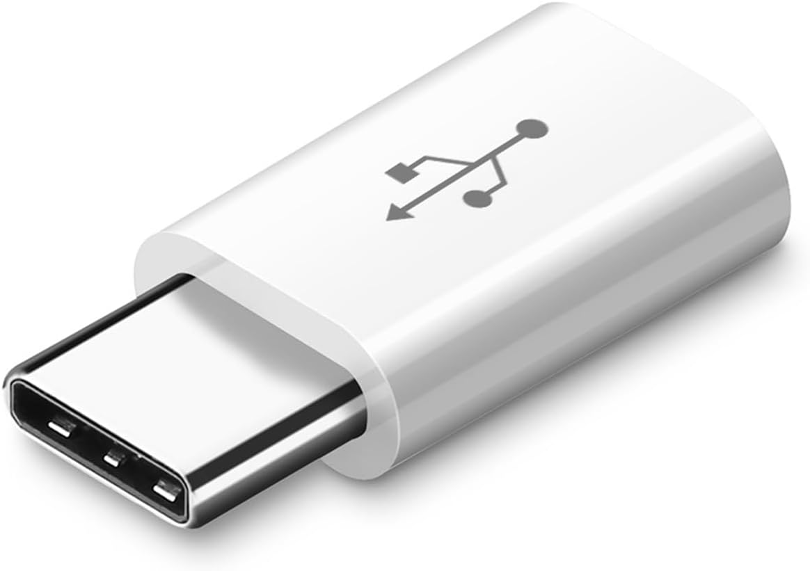 Micro USB Female to USB-C Male Adapter - Convert Connector for Charging and Data Transmission (White)
