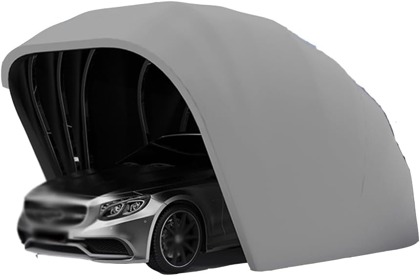 Stainless Steel Grey Carport, Foldable Retractable Car Awning, Semi-Automatic Durable Shelter, Mobile Folding Garage L5.5m * W 2.5m * H 2.3m