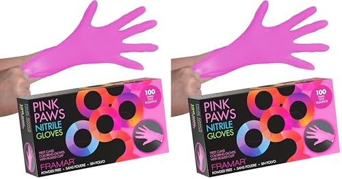 FRAMAR Pink Nitrile Gloves Small – Disposable Gloves Small, Non Latex Gloves, Latex Free Gloves, Gloves Disposable, Pink Gloves Disposable, Hair Dye Gloves – 100 (Pack of 2)