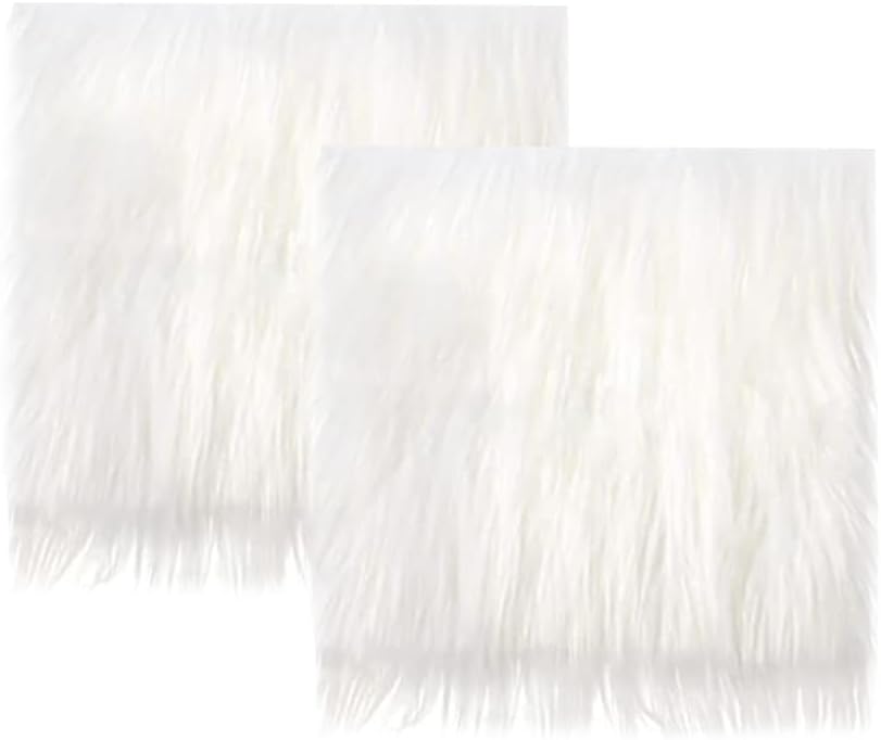 2 Pcs 10 x 10 Inch Faux Fur Fabric Squares Soft Fluffy Fabric for Sewing Plush Fabric Squares Shaggy Fur Cuts Patches Costume Decoration Fabric White