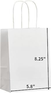 METAPRINT 100 Pack Small Paper Gift Bags 5.8x3.2x8.25 Inch White Paper Bags with Handles, Kraft Bags for Birthday Party Favors Grocery Retail Shopping Business Goody Craft Bags (White 100 Count)