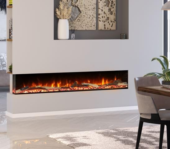 Ezee Built-In Electric Fire - 50" | 3 in 1 Celestial Flame Effect, Recessed Wall Mounted Electric Fireplace Heater with 12 Flame Colour Options & Remote Control | Glow Range