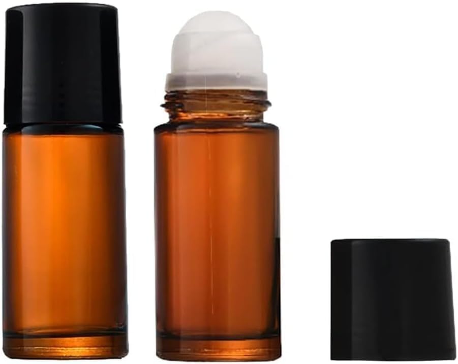 Clockjuan 2Pcs Brown 50ml Glass Essential Oil Roller Bottles Refillable Roll on Bottle Empty Deodorant Bottle Containers Rollerball Bottles Beauty and Personal Care Tools for Fragrance Cosmetics