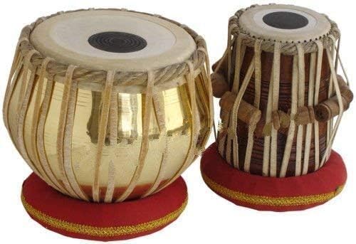 Brass Tabla Set, Basic Tabla Drums Set,Bayan, Dayan with Hammer, Cushions and Cover - 3Kg Perfect Tablas for Students and Beginners and Professionals, Indian Music Instrument Tabla Set