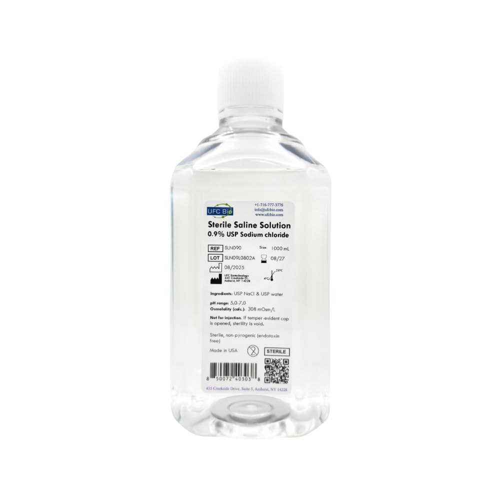 0.9% Normal Saline Solution – Sterile USP Sodium Chloride - Made in USA - 1000mL (1 Liter)