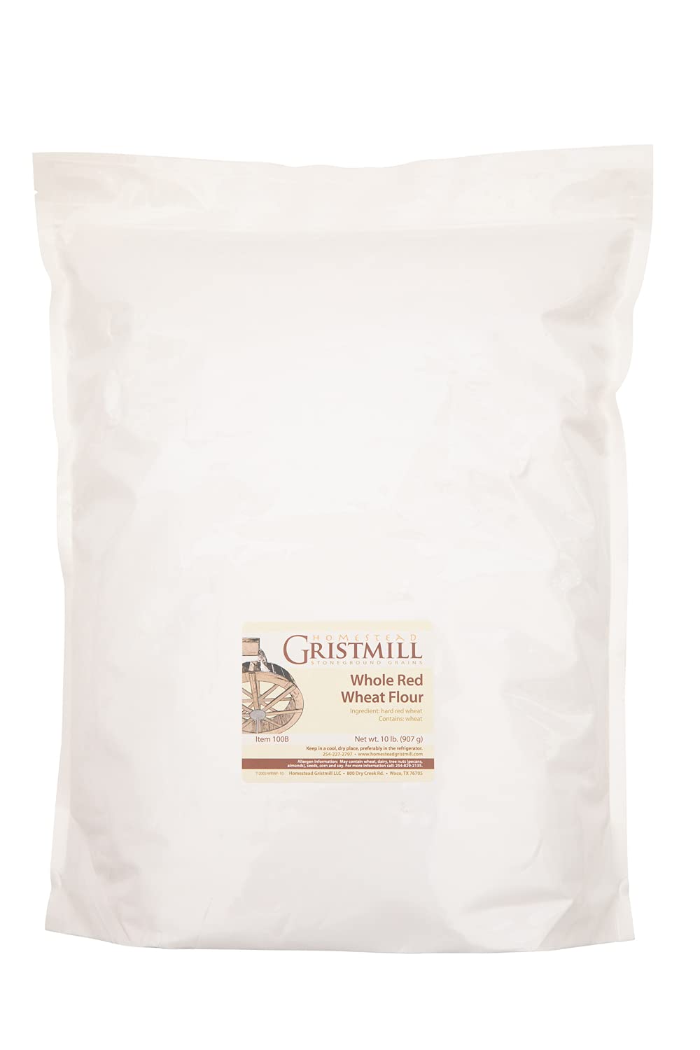 Homestead Gristmill Stone Ground Whole Red Wheat Flour - Non-GMO, Chemical-Free Artisanally Milled from Hard Red Wheat Berries - Long Shelf Life - Made In The USA - 10 Pounds