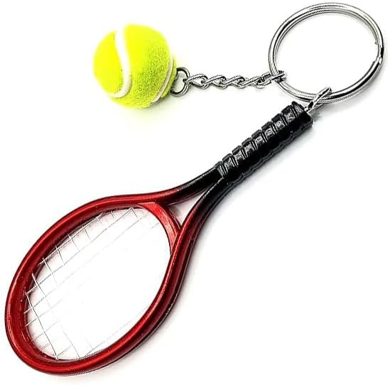 Tennis Racket Keychain With Ball - Red Mini Sports Key Ring - Creative Metal Keyring Gift