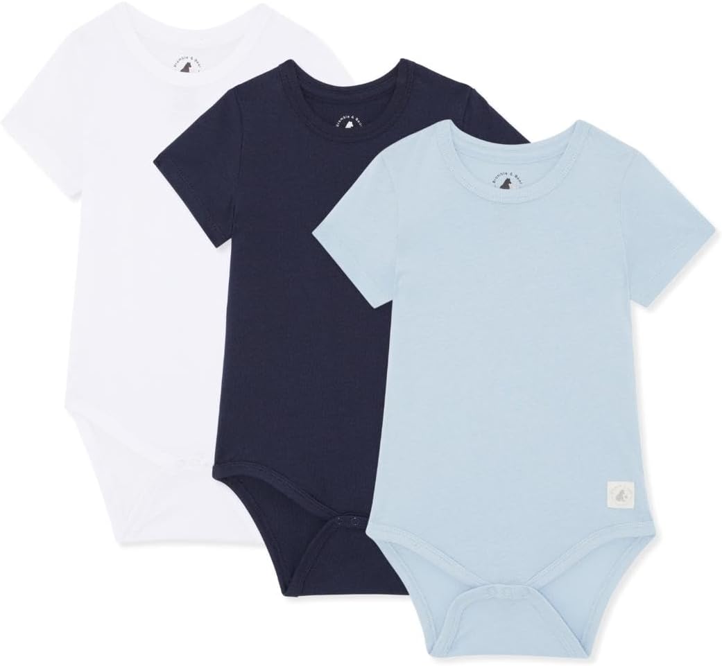 Bramble & Bear (3/6 Pack) Short Sleeve Baby Vests - Organic Cotton Unisex Baby Bodysuit Vests for 0-3 Years - Comfortable Bodysuits for Boys & Girls - Soft, Cosy, Cute