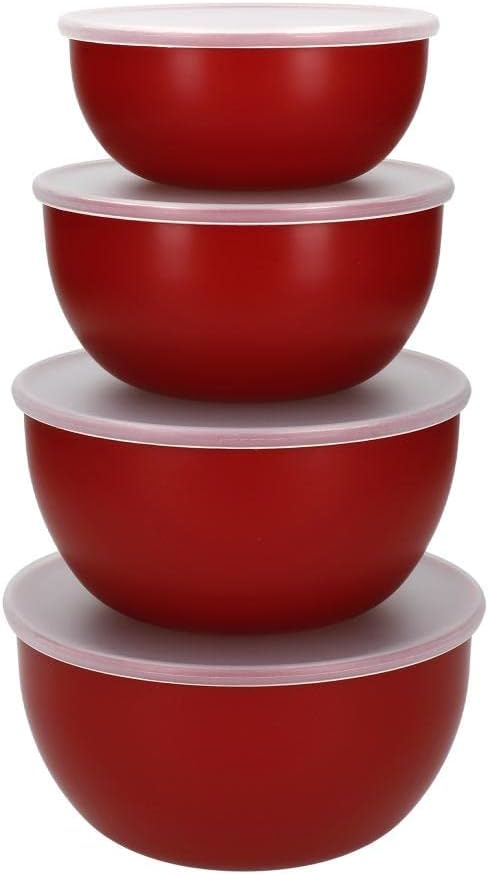 KitchenAid Plastic Prep Bowls for Kitchen Storage & Organisation, Set of 4, with Lids, Red