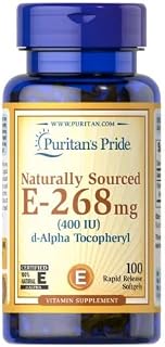 Puritan's Pride Vitamin E-268mg (400IU) D-Alpha Tocopheryl, Vitamin Supplement for Immune System Function and Antioxidant Health Support, 100 Rapid Release Softgels