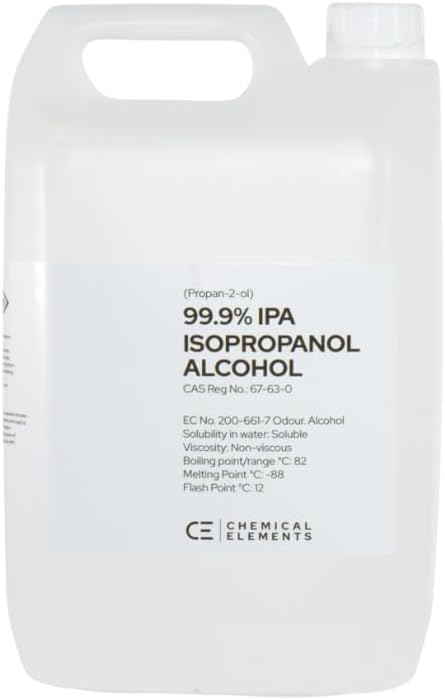 Chemical Elements 99.9% IPA Isopropanol Alcohol 5L - Multipurpose Isopropyl Alcohol, for Cleaning and Disinfection, Suitable for Hygiene, Medical, Household, and Electronics Use
