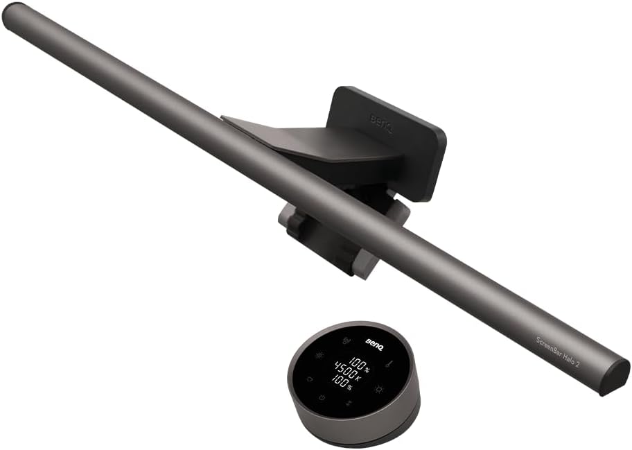 BenQ ScreenBar Halo 2 LED Monitor Light Bar - Wireless Controller, Backlight, Motion Sensor, Adjustable Brightness/Color Temperature, Eye-Care, No Screen Glare, Fits Curved Monitor, Monitor Accessory