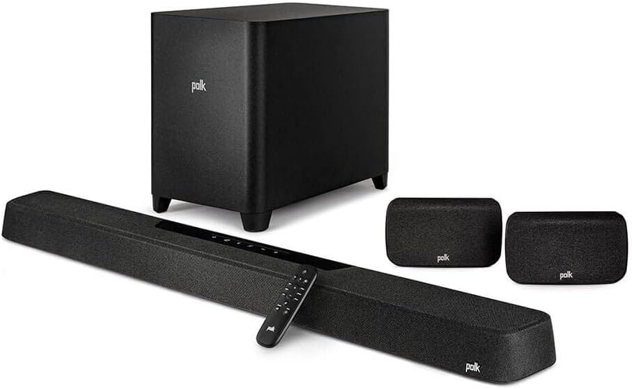Polk Audio MagniFi Max AX SR 7.1.2 Channel Sound Bar with 10" Wireless Subwoofer & SR2 Surround Speakers, Dolby Atmos and DTS:X Certified, Polk's Patented VoiceAdjust & SDA Technologies, Black