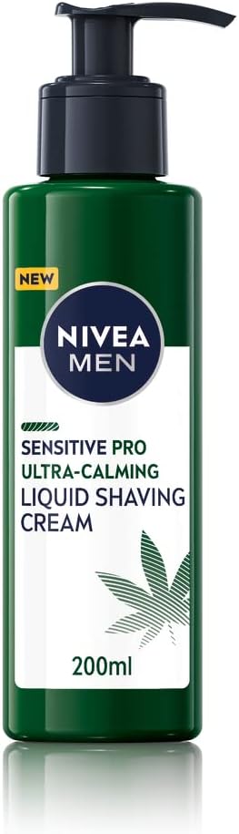 NIVEA MEN Sensitive Pro Ultra Calming Liquid Shaving Cream (200 ml), Shaving Cream Enriched with Hemp Seed Oil and Vitamin E for Stress-Minimising Face Care