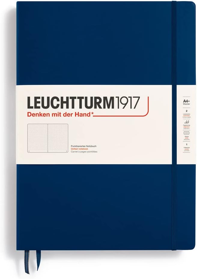 LEUCHTTURM1917 - Notebook Hardcover Master Classic A4+ - 235 Numbered Pages for Writing and Journaling (Navy, Dotted)