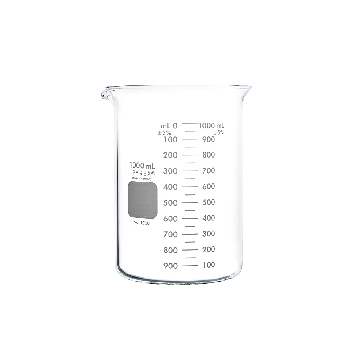 PYREX Griffin Borosilicate Glass Beaker - Low Form Graduated Measuring Beaker with Spout – Premium Scientific Glassware for Laboratories, Classrooms or Home Use - PYREX Chemistry Glassware, 1L, 2/Pk