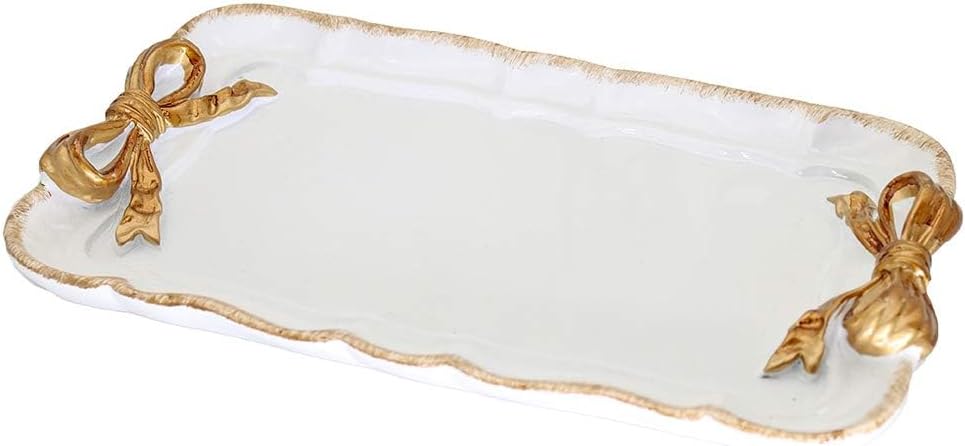 Vintage Decorative Tray Jewelry Tray Towel Tray Storage Tray Rings Necklace Bracelets Earrings Trays Cosmetics Jewelry Organizer Retro Design Bow Decor Resin Plate Coquette Room Decor (White)