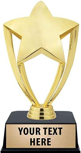 Crown Awards Gold Star Trophies with Custom Engraving, 6" Personalized Shiny Gold Achievement Star Trophy On Black Base
